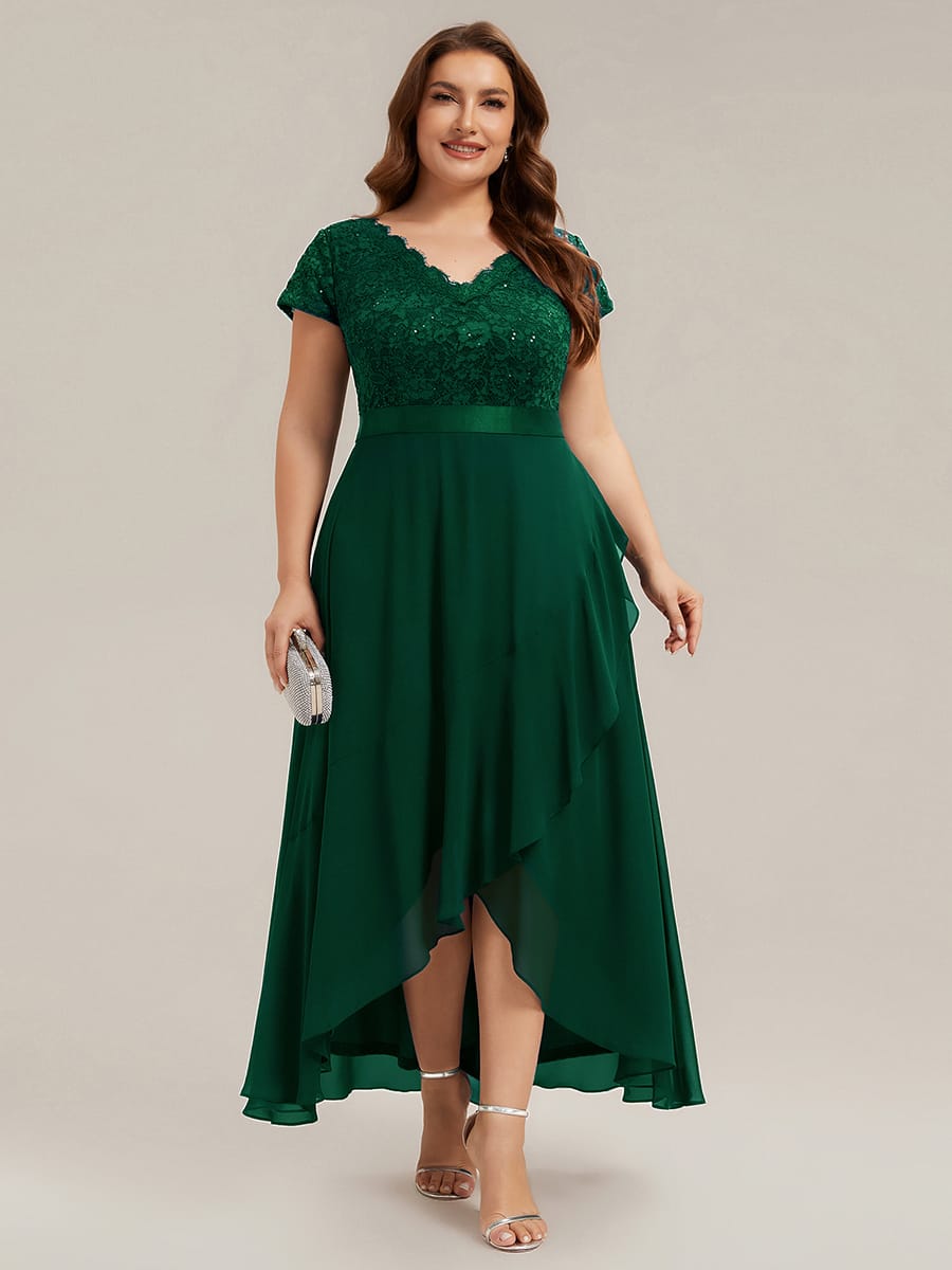 Deep V-Neck Chiffon Cap Sleeve Dress