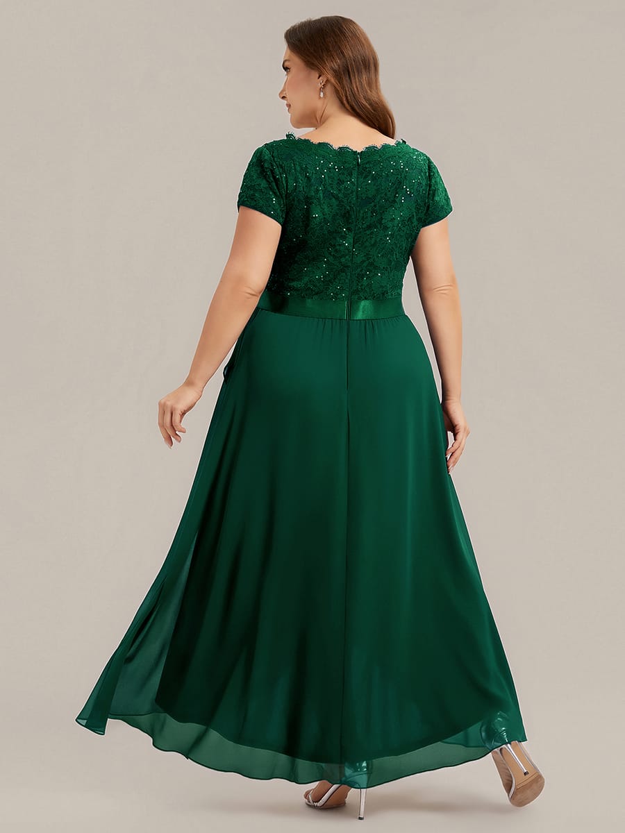 Deep V-Neck Chiffon Cap Sleeve Dress