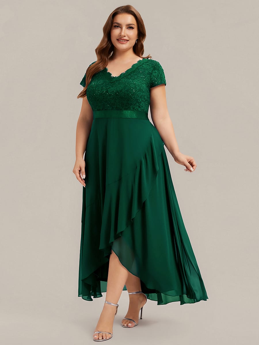Deep V-Neck Chiffon Cap Sleeve Dress