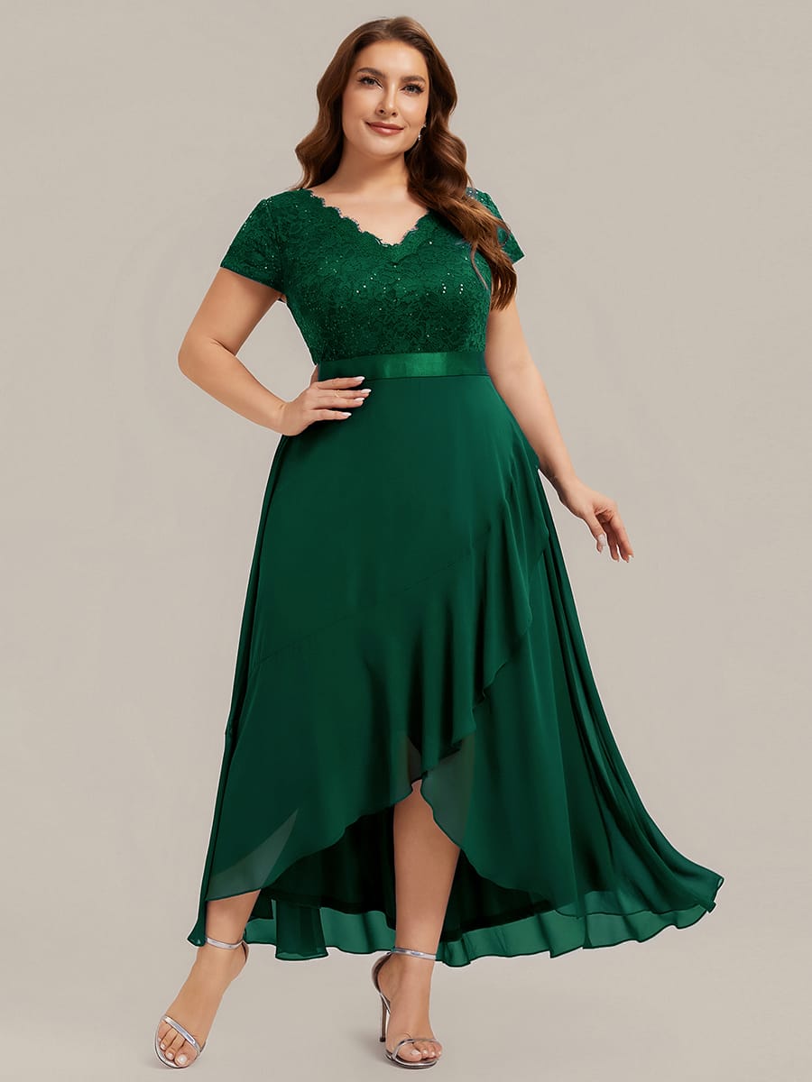 Deep V-Neck Chiffon Cap Sleeve Dress