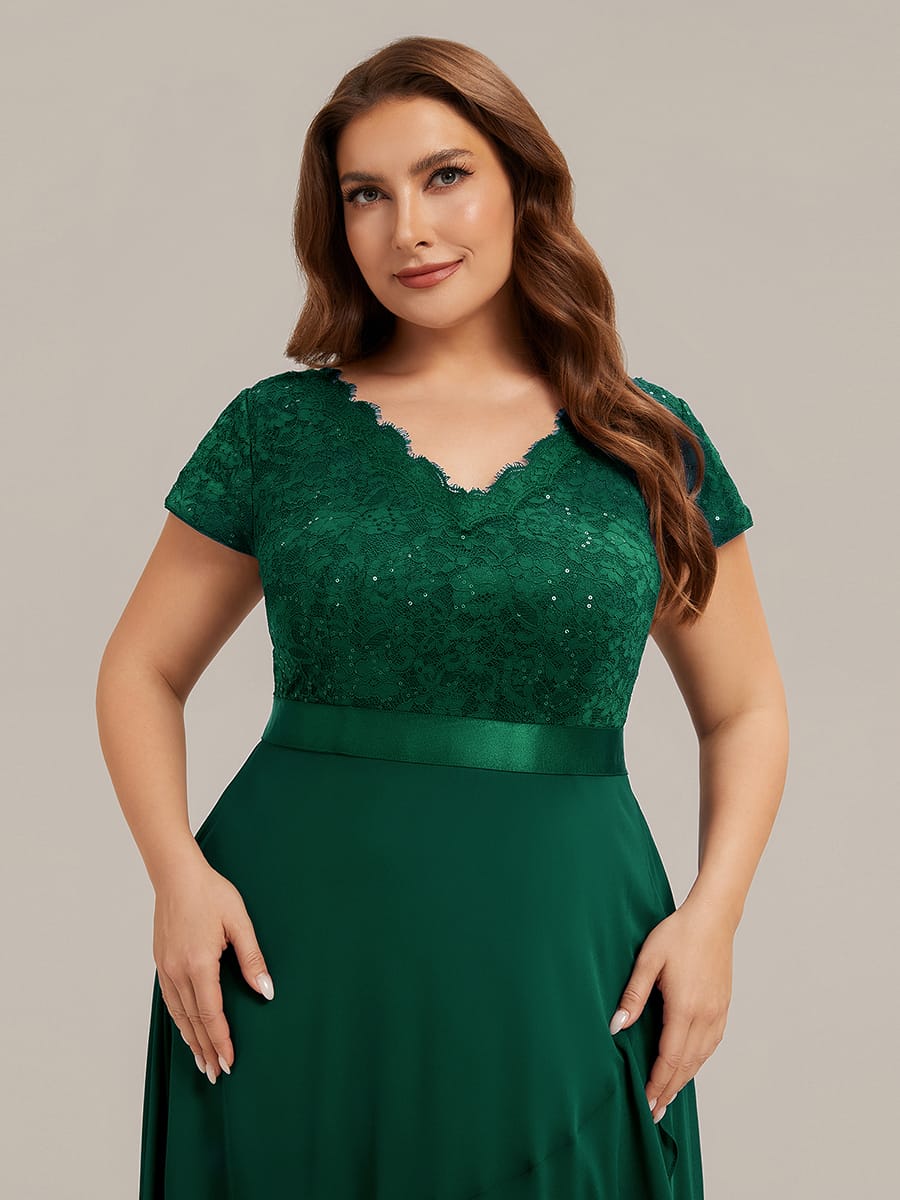 Deep V-Neck Chiffon Cap Sleeve Dress