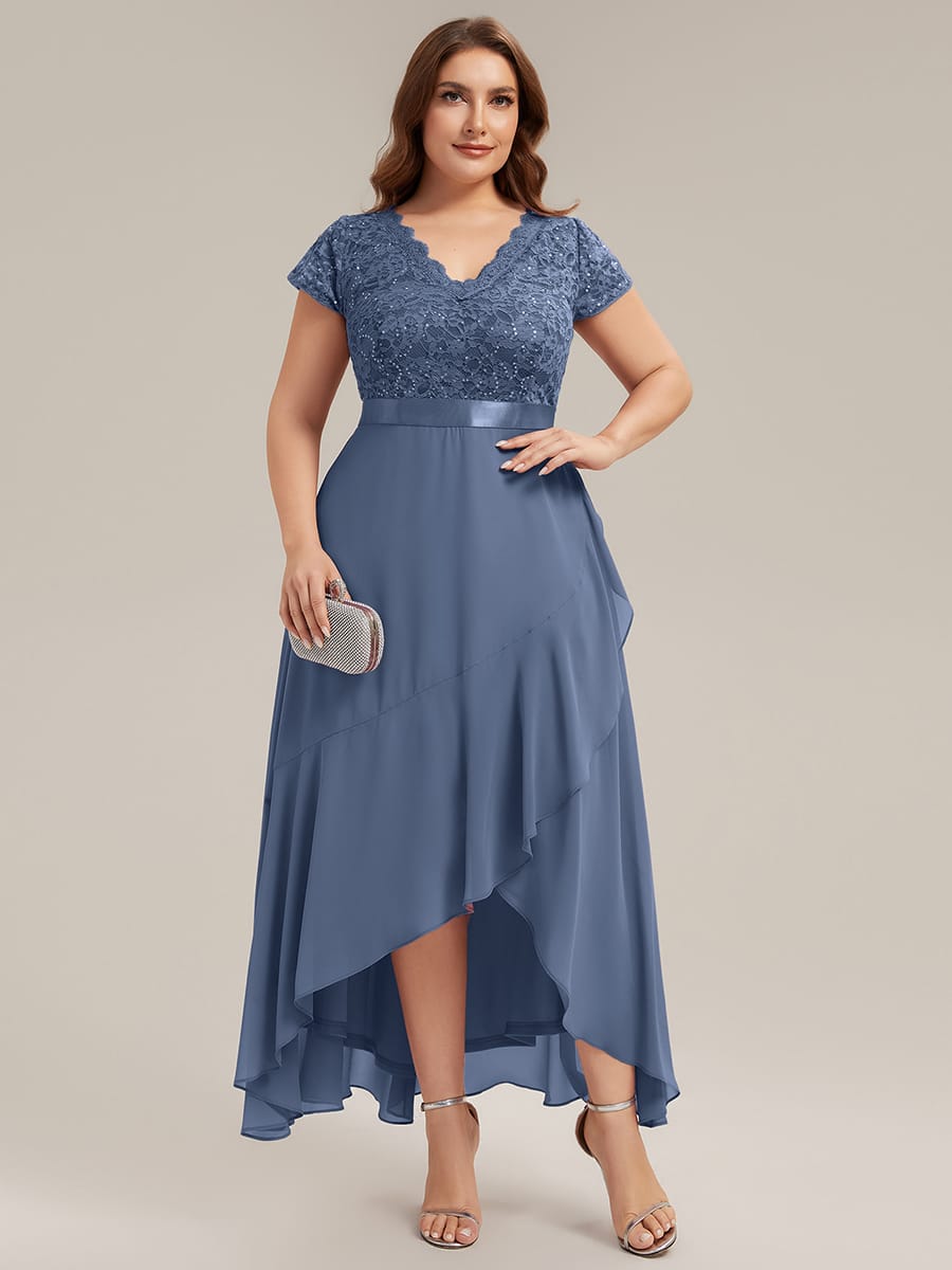 Deep V-Neck Chiffon Cap Sleeve Dress