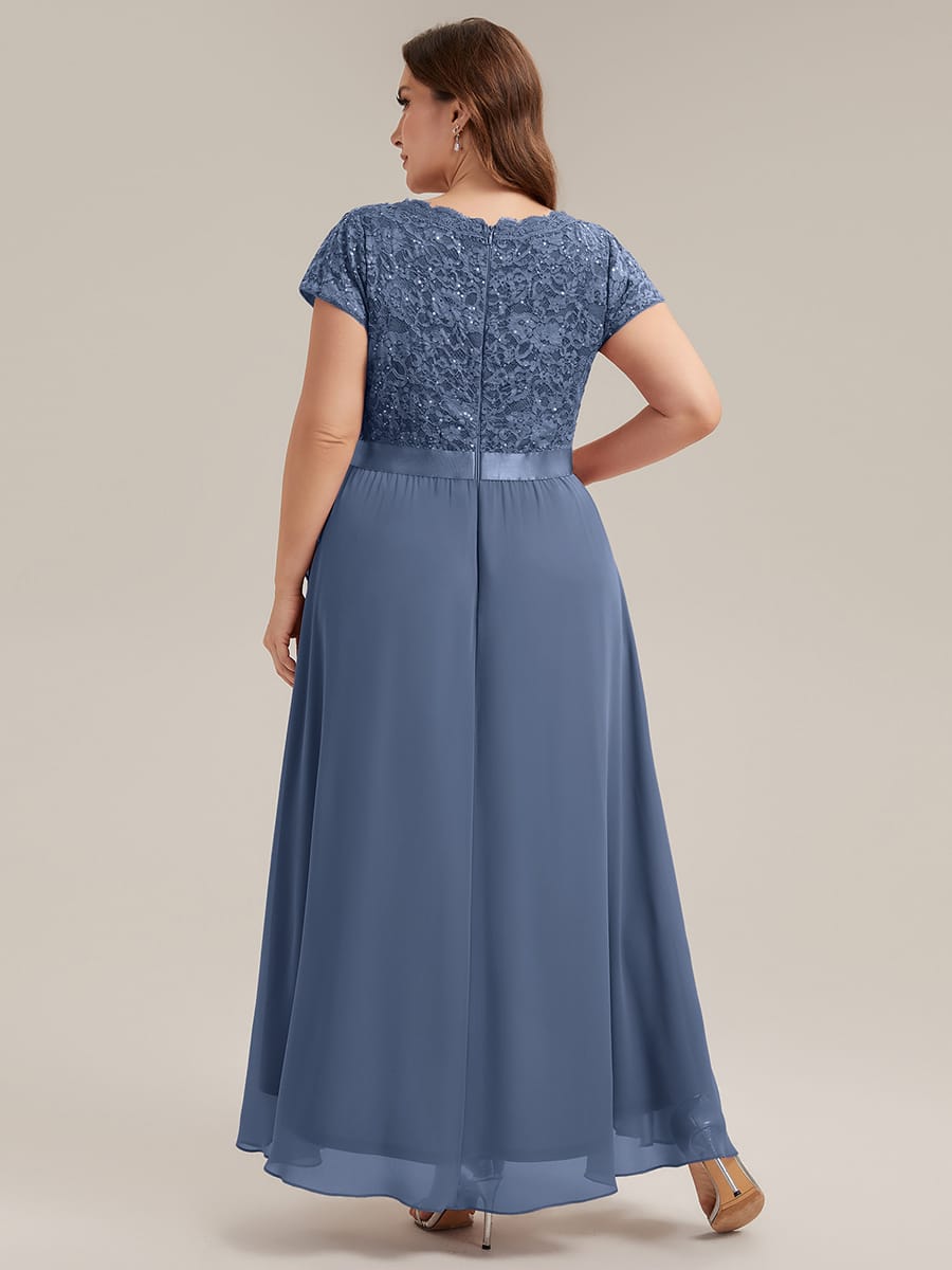 Deep V-Neck Chiffon Cap Sleeve Dress