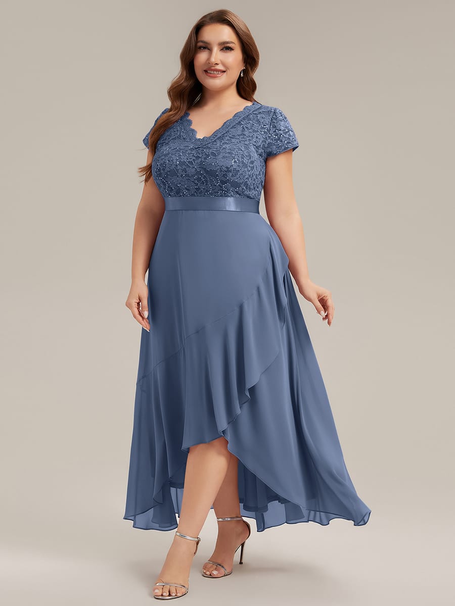Deep V-Neck Chiffon Cap Sleeve Dress