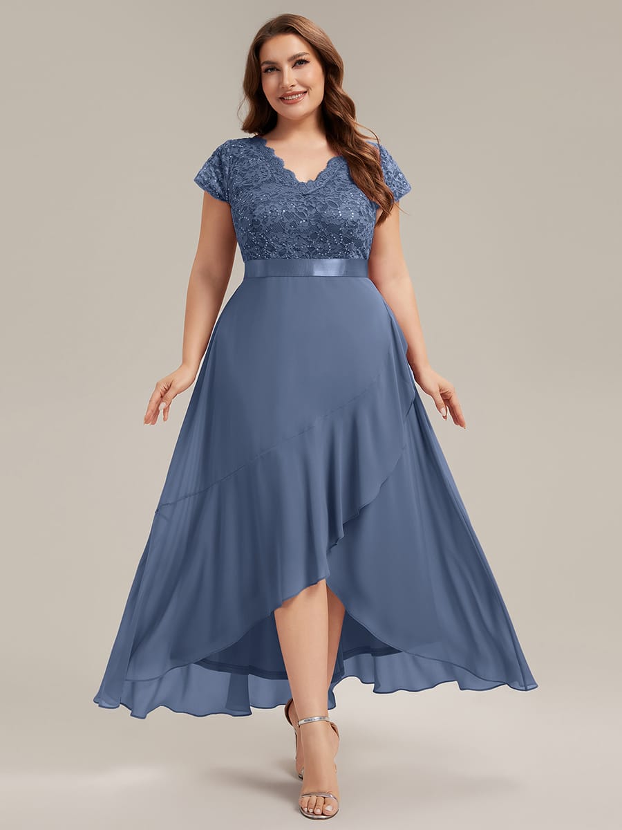 Deep V-Neck Chiffon Cap Sleeve Dress
