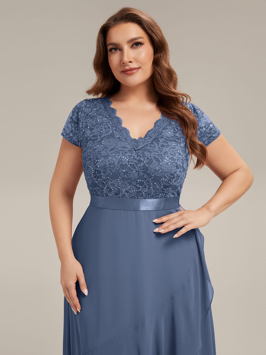 Deep V-Neck Chiffon Cap Sleeve Dress