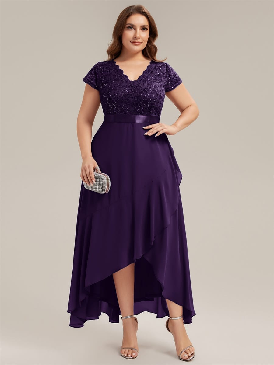 Deep V-Neck Chiffon Cap Sleeve Dress