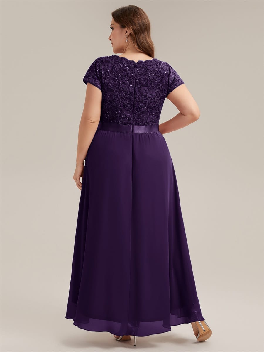 Deep V-Neck Chiffon Cap Sleeve Dress