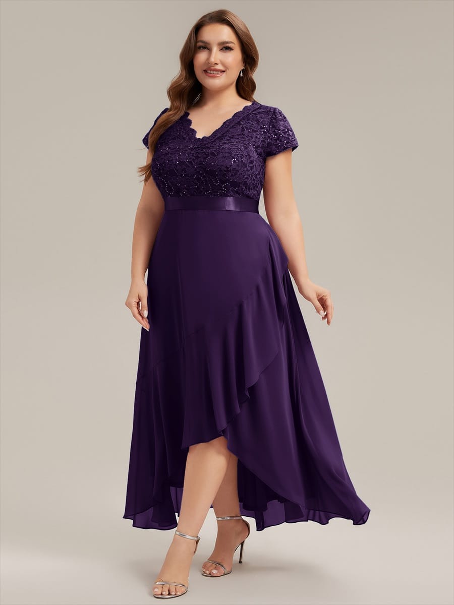Deep V-Neck Chiffon Cap Sleeve Dress