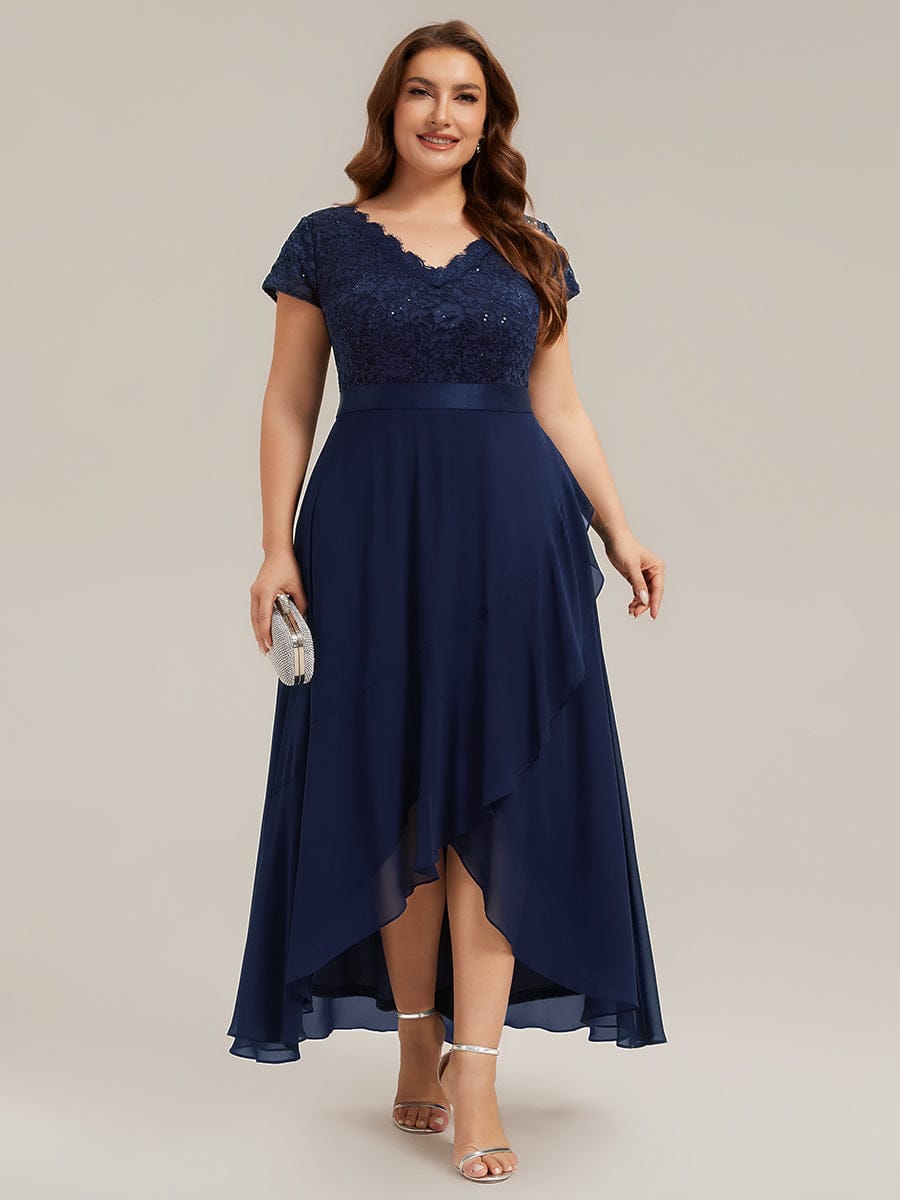 Deep V-Neck Chiffon Cap Sleeve Dress