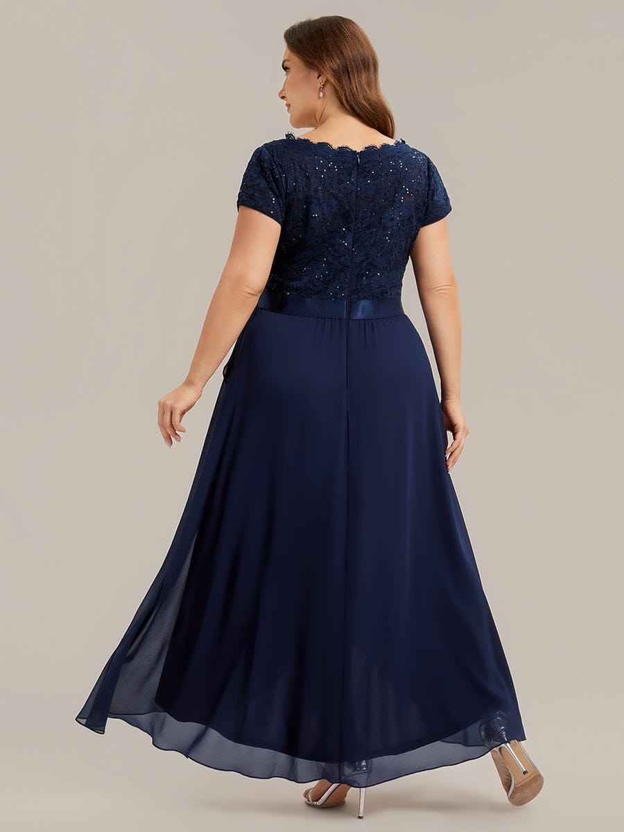 Deep V-Neck Chiffon Cap Sleeve Dress
