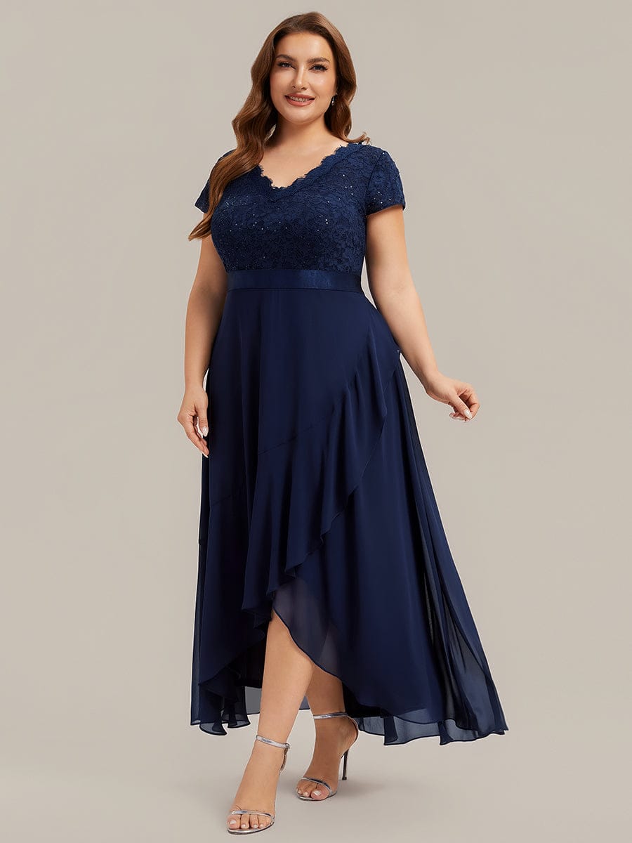 Deep V-Neck Chiffon Cap Sleeve Dress