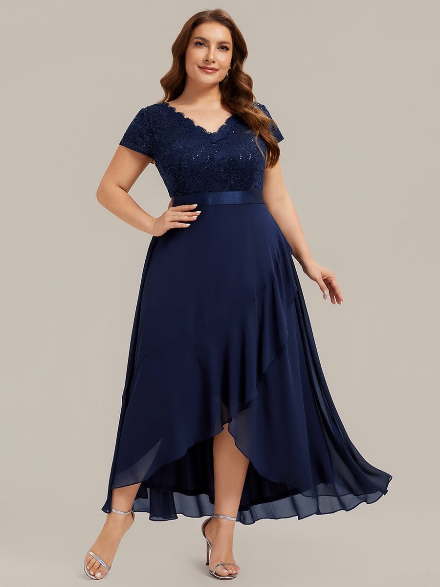 Deep V-Neck Chiffon Cap Sleeve Dress