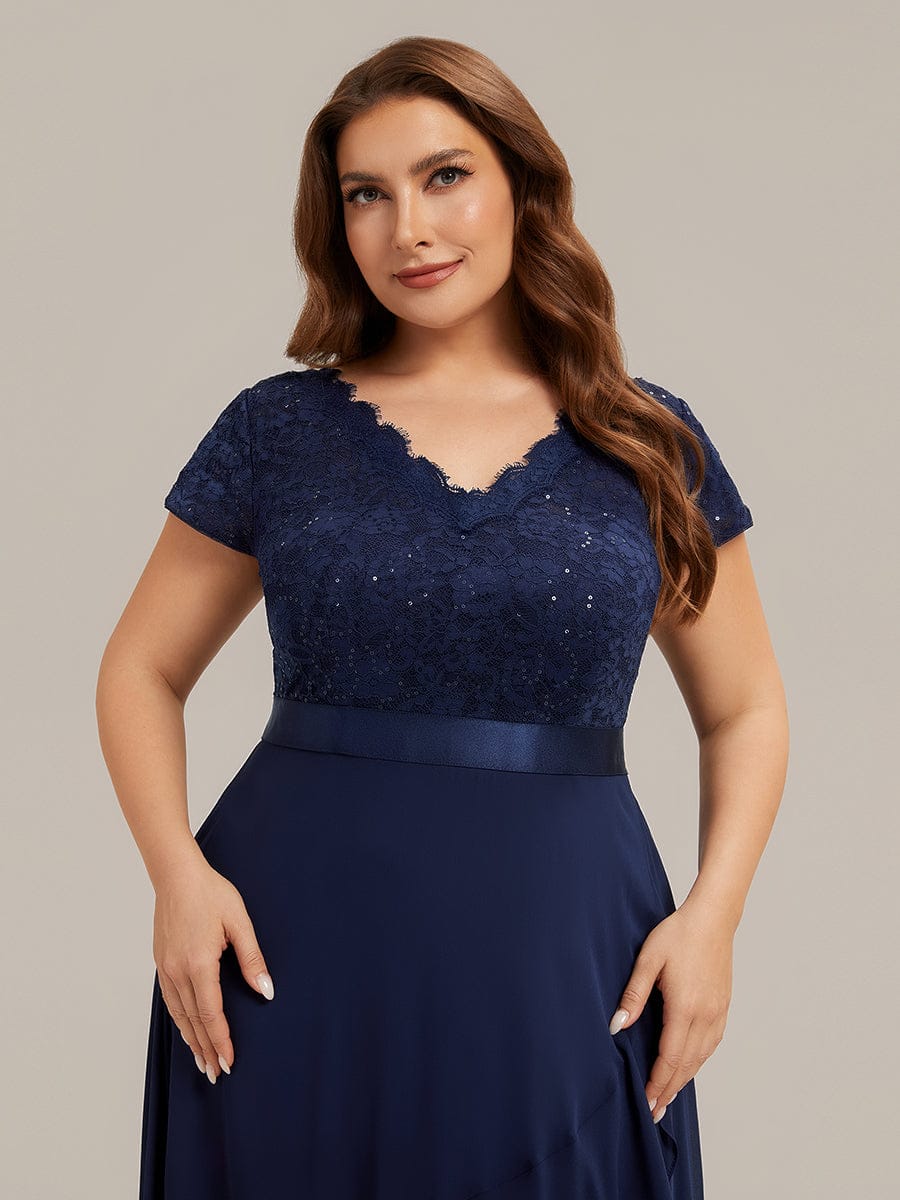 Deep V-Neck Chiffon Cap Sleeve Dress