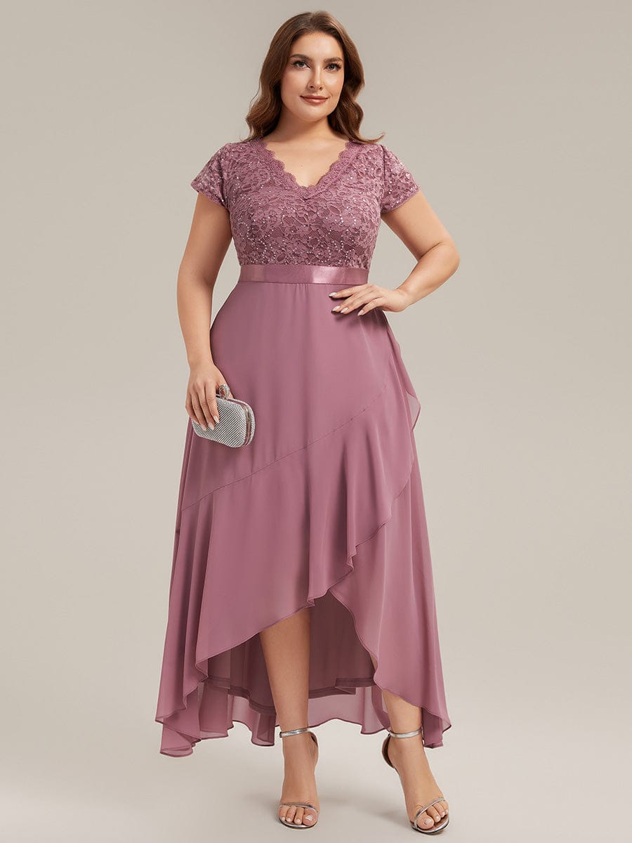 Deep V-Neck Chiffon Cap Sleeve Dress