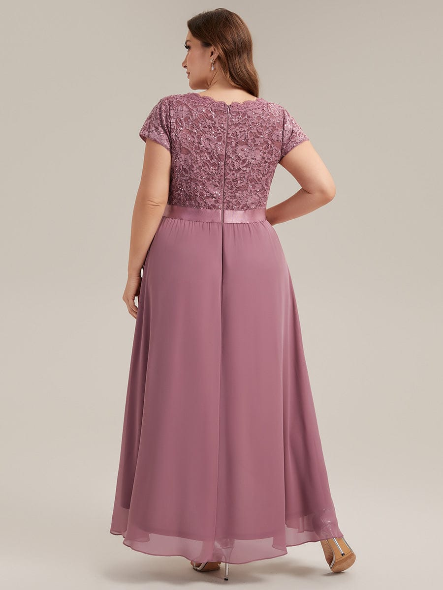 Deep V-Neck Chiffon Cap Sleeve Dress