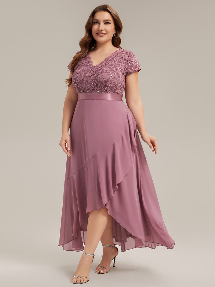Deep V-Neck Chiffon Cap Sleeve Dress