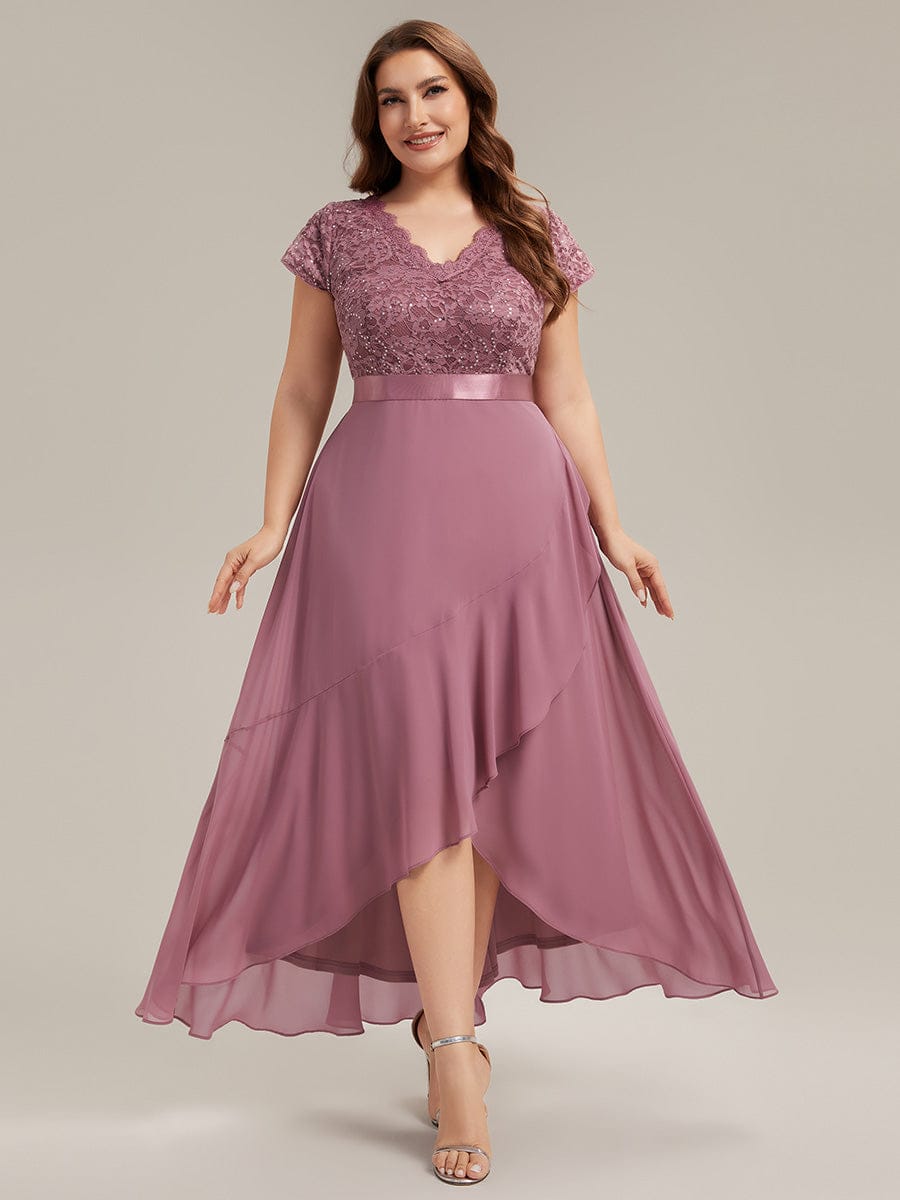 Deep V-Neck Chiffon Cap Sleeve Dress