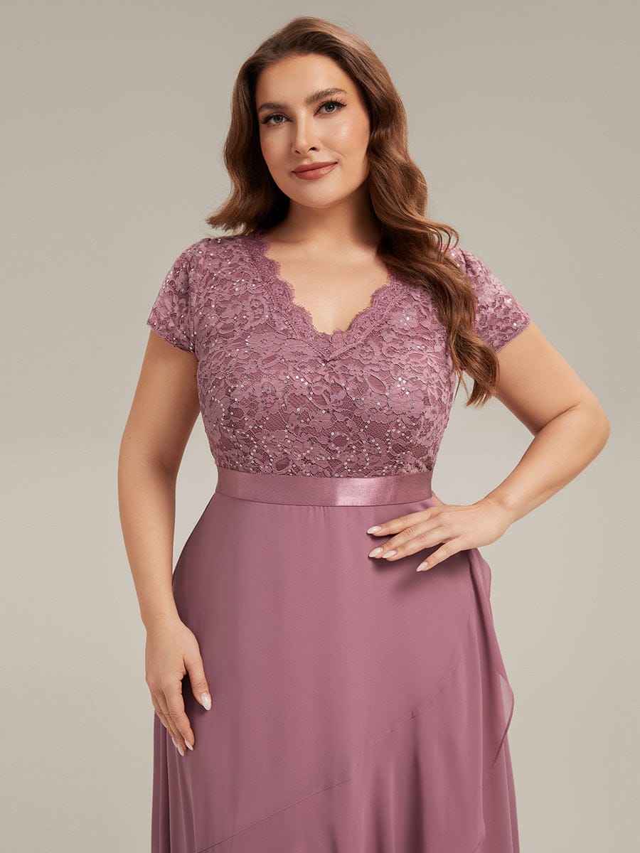 Deep V-Neck Chiffon Cap Sleeve Dress