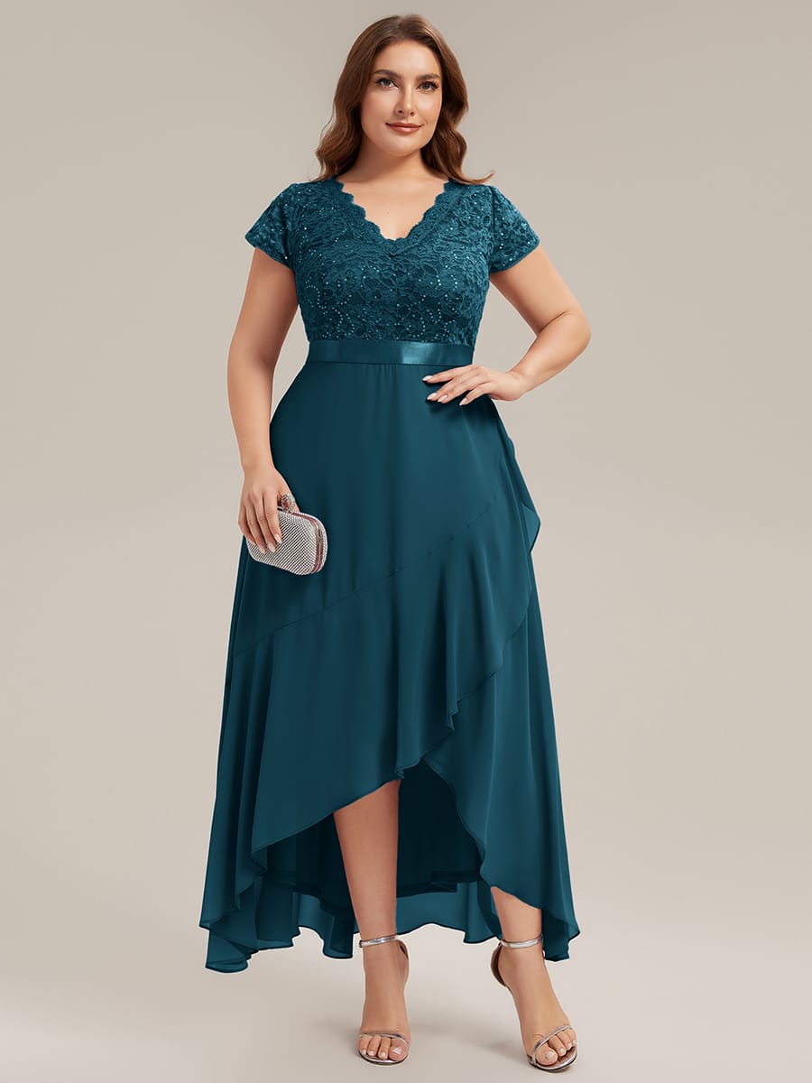 Deep V-Neck Chiffon Cap Sleeve Dress