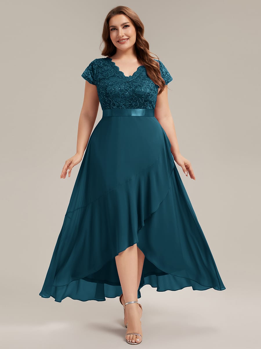 Deep V-Neck Chiffon Cap Sleeve Dress