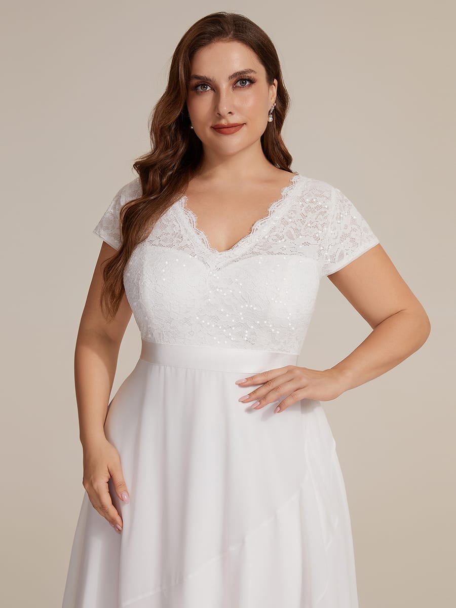 Deep V-Neck Chiffon Cap Sleeve Dress