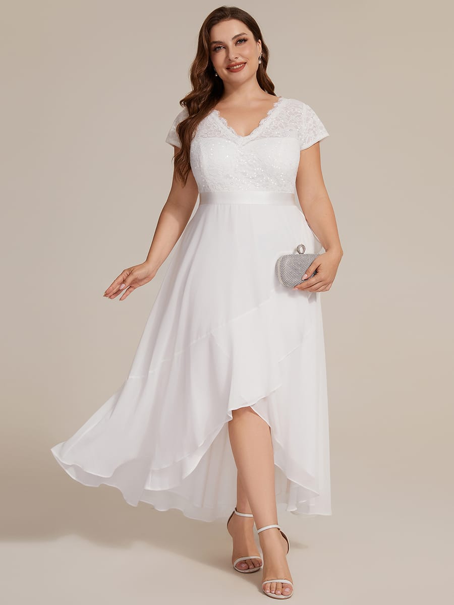 Deep V-Neck Chiffon Cap Sleeve Dress