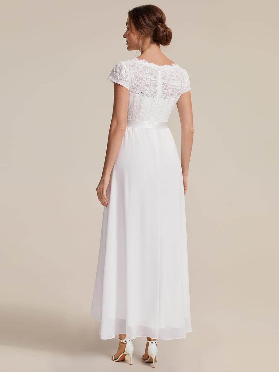 Deep V-Neck Chiffon Cap Sleeve Dress