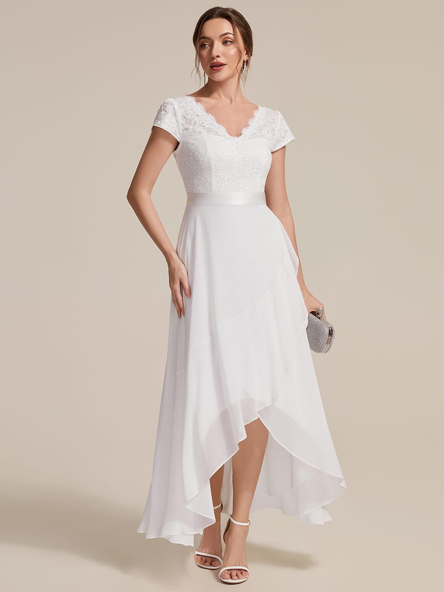 Deep V-Neck Chiffon Cap Sleeve Dress