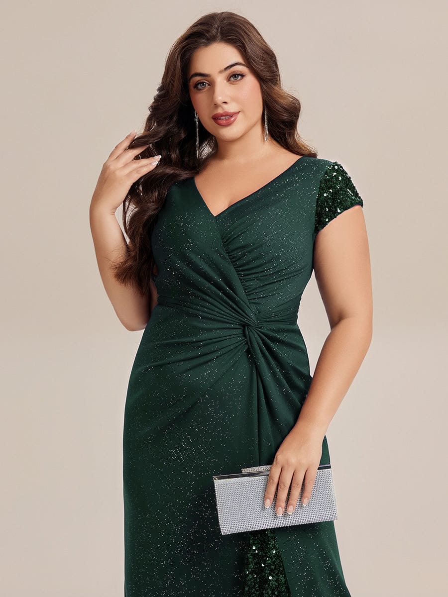 pretty KAIA|Plus Size Sequin Maxi Dress with V Neck & Cap Sleeves