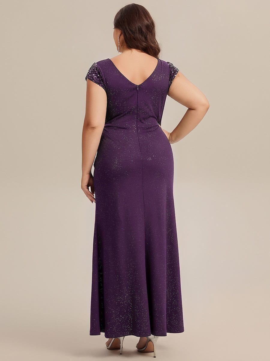 pretty KAIA|Plus Size Sequin Maxi Dress with V Neck & Cap Sleeves