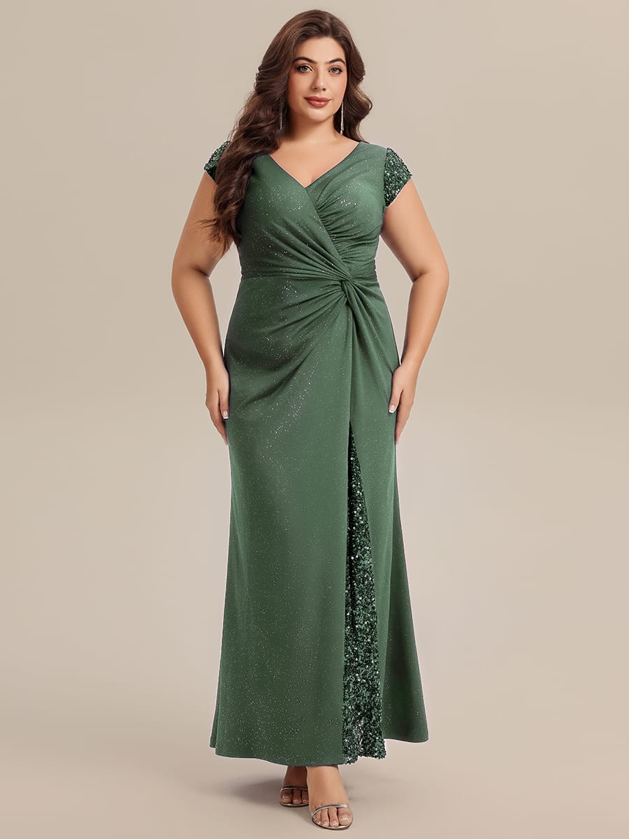 pretty KAIA|Plus Size Sequin Maxi Dress with V Neck & Cap Sleeves