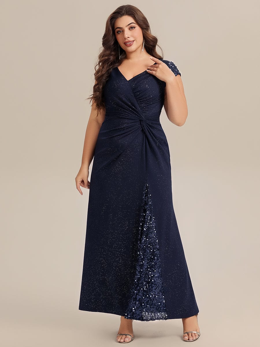pretty KAIA|Plus Size Sequin Maxi Dress with V Neck & Cap Sleeves