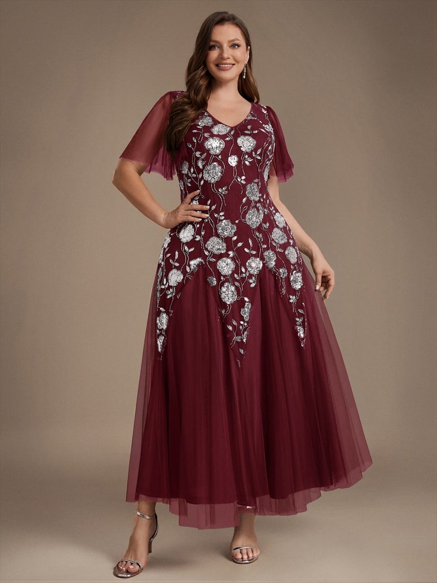 pretty ORLA|Plus Size Patchwork Sequin Ruffle Sleeve Dress