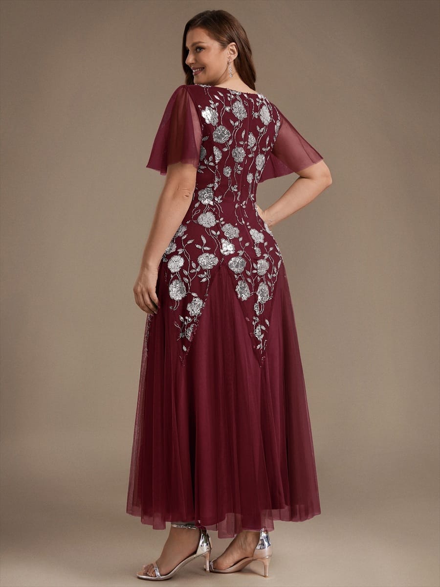 pretty ORLA|Plus Size Patchwork Sequin Ruffle Sleeve Dress