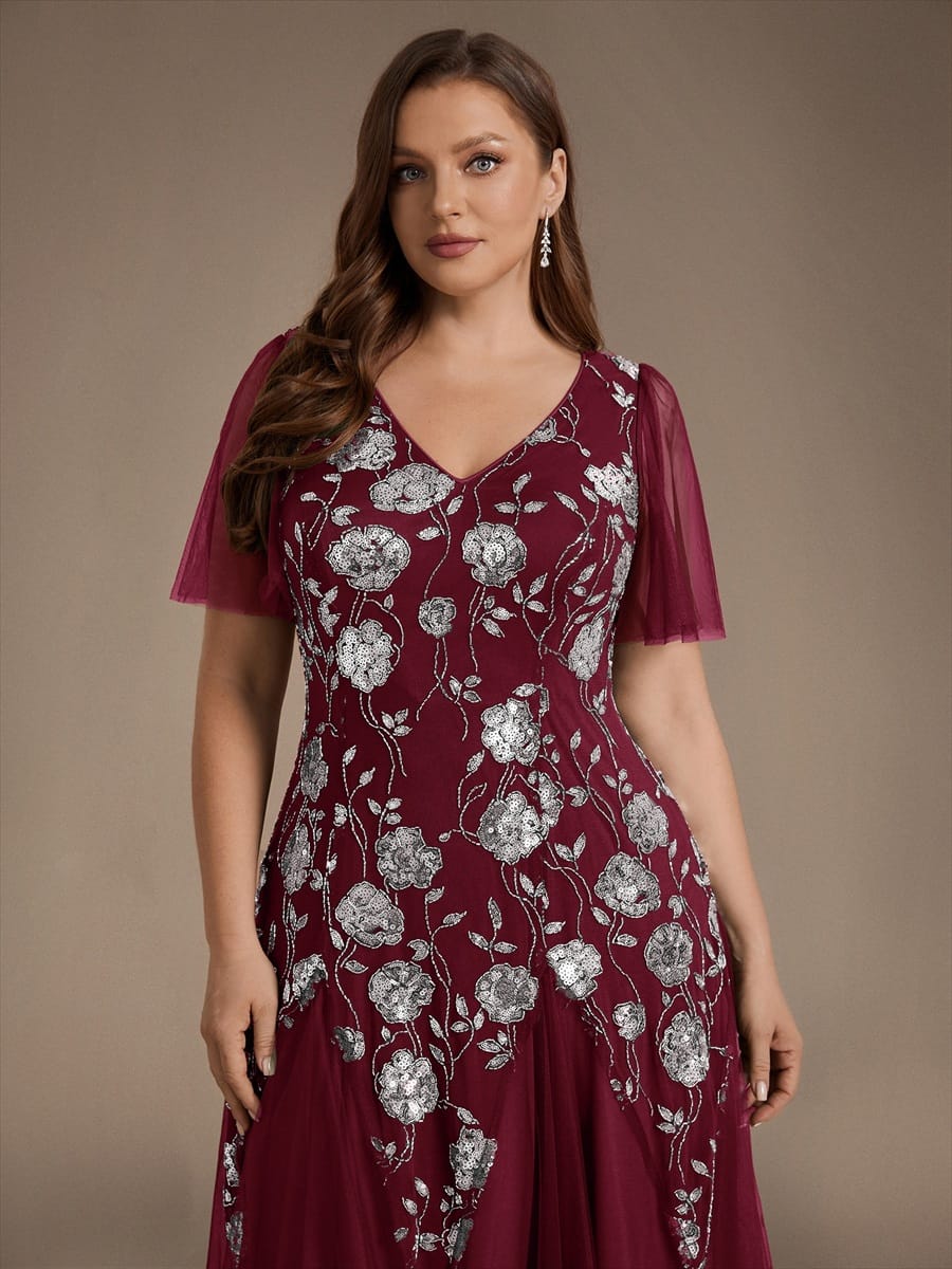 pretty ORLA|Plus Size Patchwork Sequin Ruffle Sleeve Dress