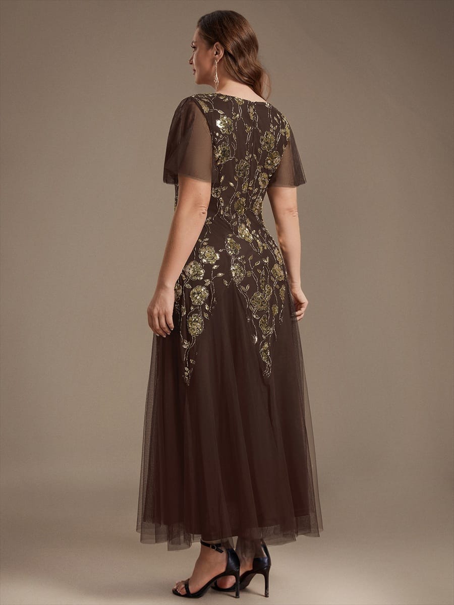 pretty ORLA|Plus Size Patchwork Sequin Ruffle Sleeve Dress