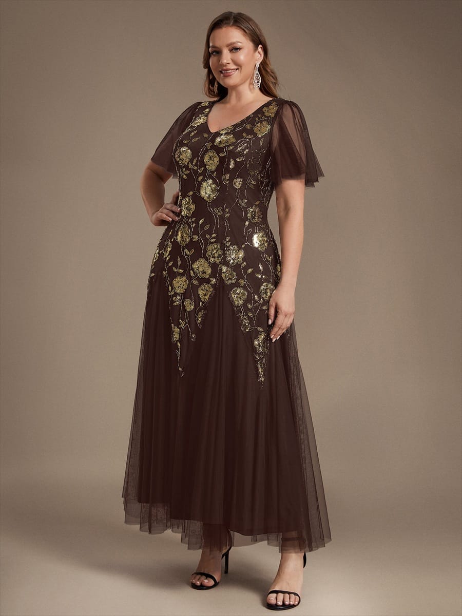 pretty ORLA|Plus Size Patchwork Sequin Ruffle Sleeve Dress