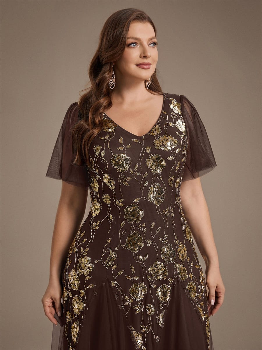 pretty ORLA|Plus Size Patchwork Sequin Ruffle Sleeve Dress