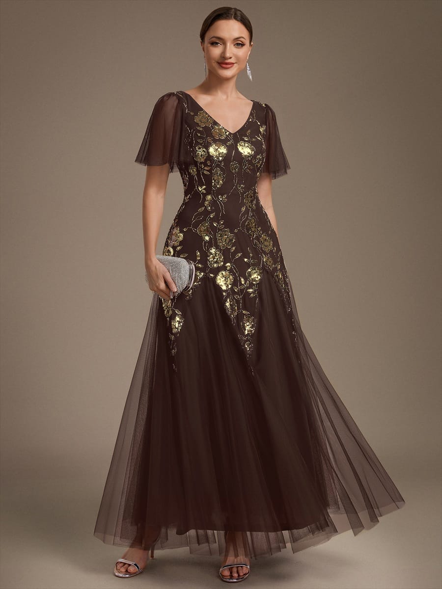 ever ORLA|Patchwork Sequin Ruffle Sleeve Dress