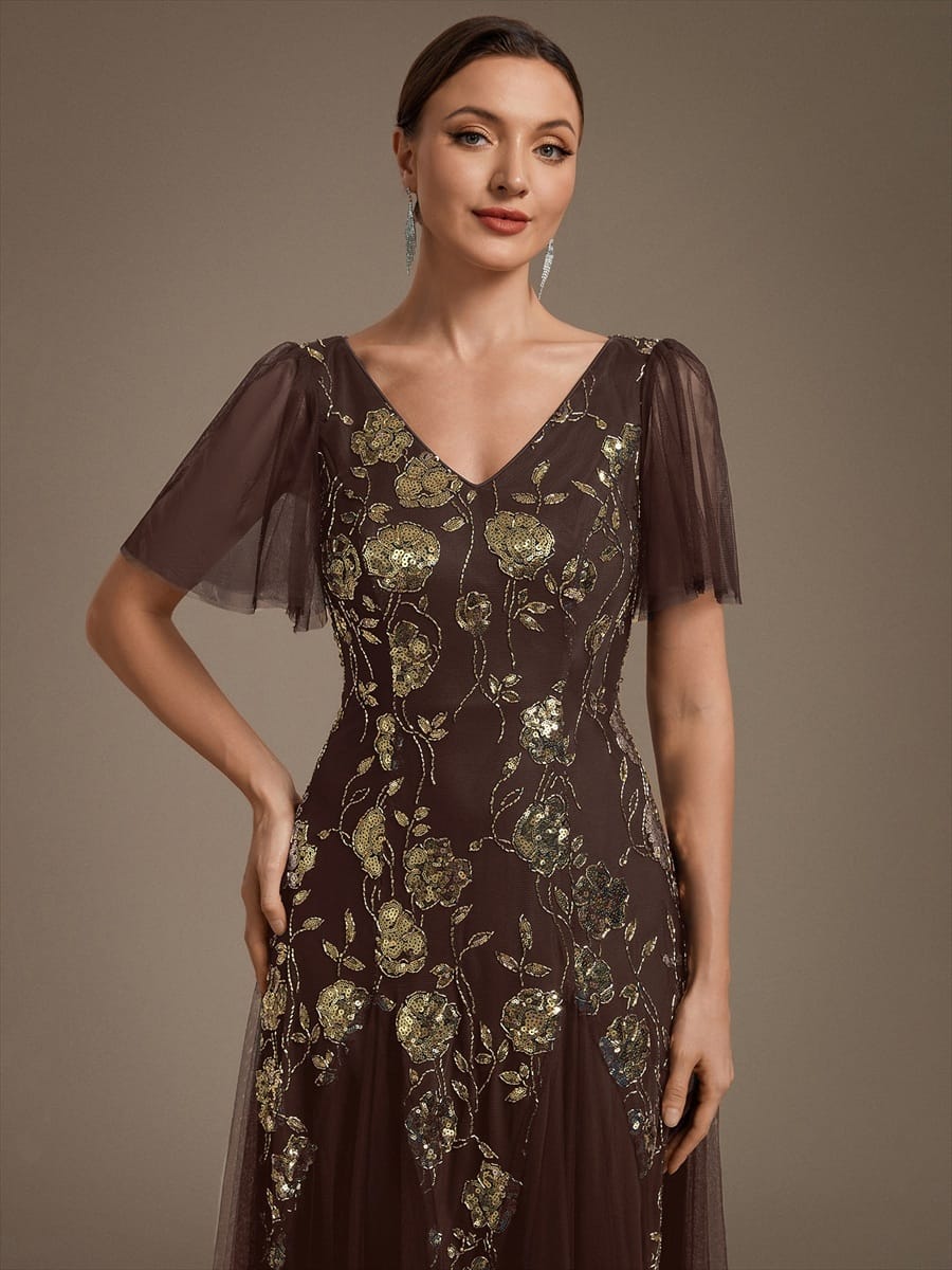 ever ORLA|Patchwork Sequin Ruffle Sleeve Dress