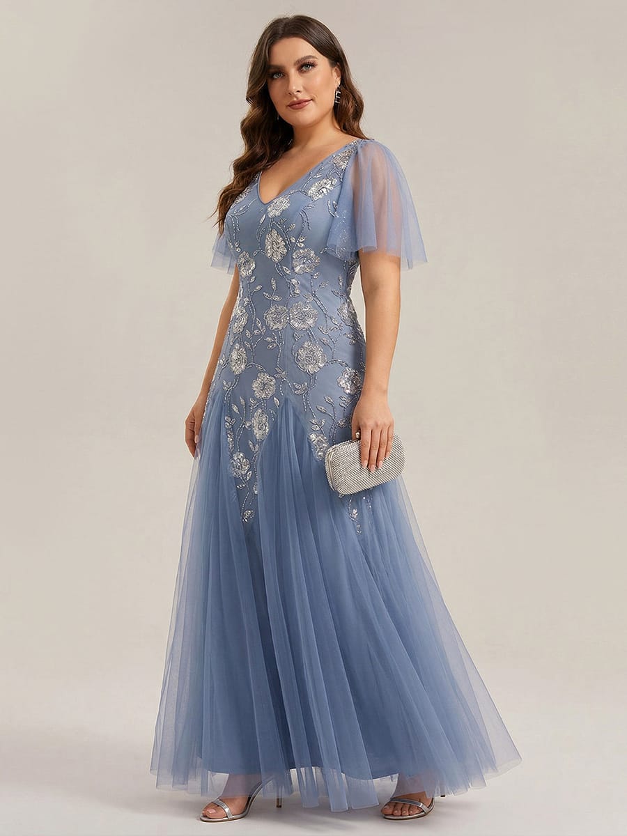 pretty ORLA|Plus Size Patchwork Sequin Ruffle Sleeve Dress