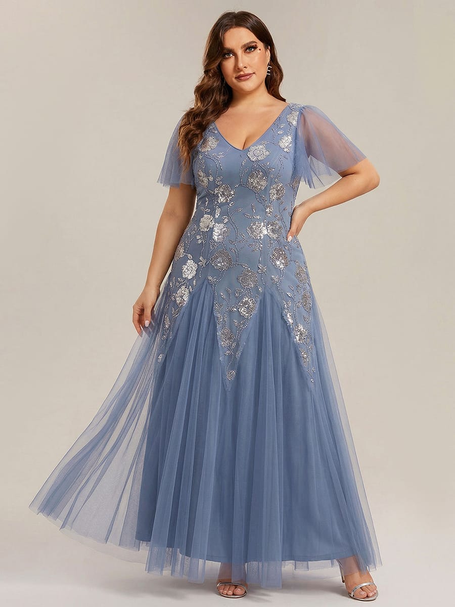 pretty ORLA|Plus Size Patchwork Sequin Ruffle Sleeve Dress