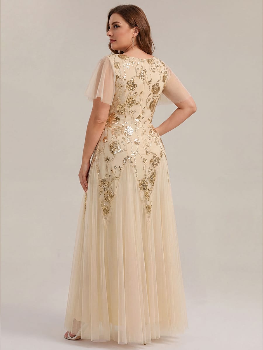 pretty ORLA|Plus Size Patchwork Sequin Ruffle Sleeve Dress