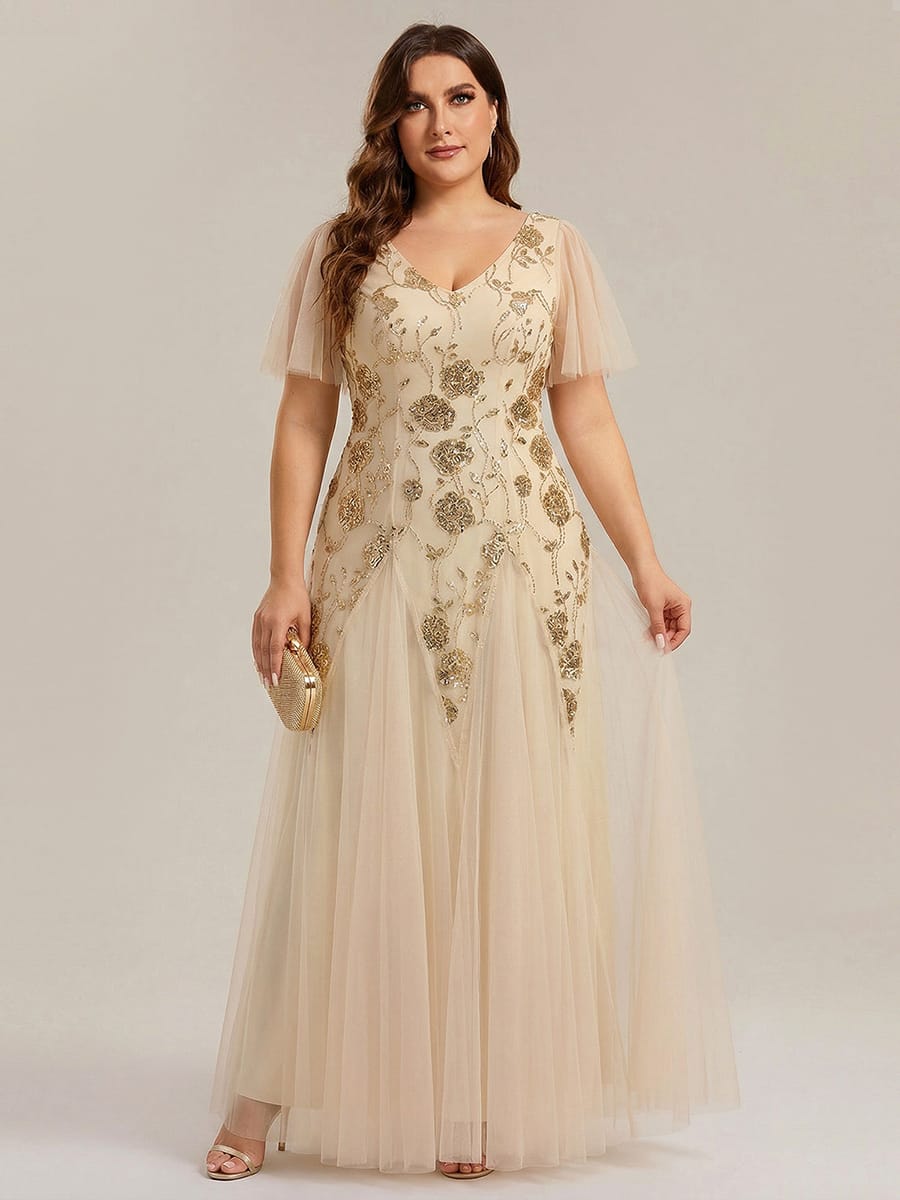 pretty ORLA|Plus Size Patchwork Sequin Ruffle Sleeve Dress