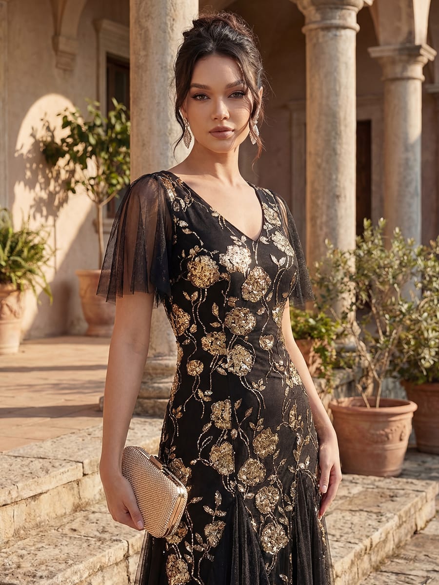 ever ORLA|Patchwork Sequin Ruffle Sleeve Dress