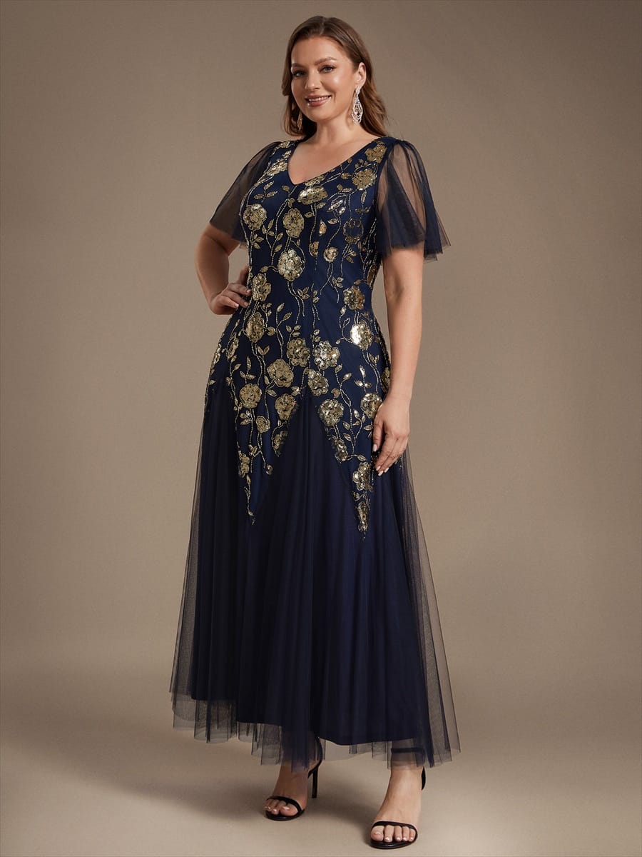 pretty ORLA|Plus Size Patchwork Sequin Ruffle Sleeve Dress