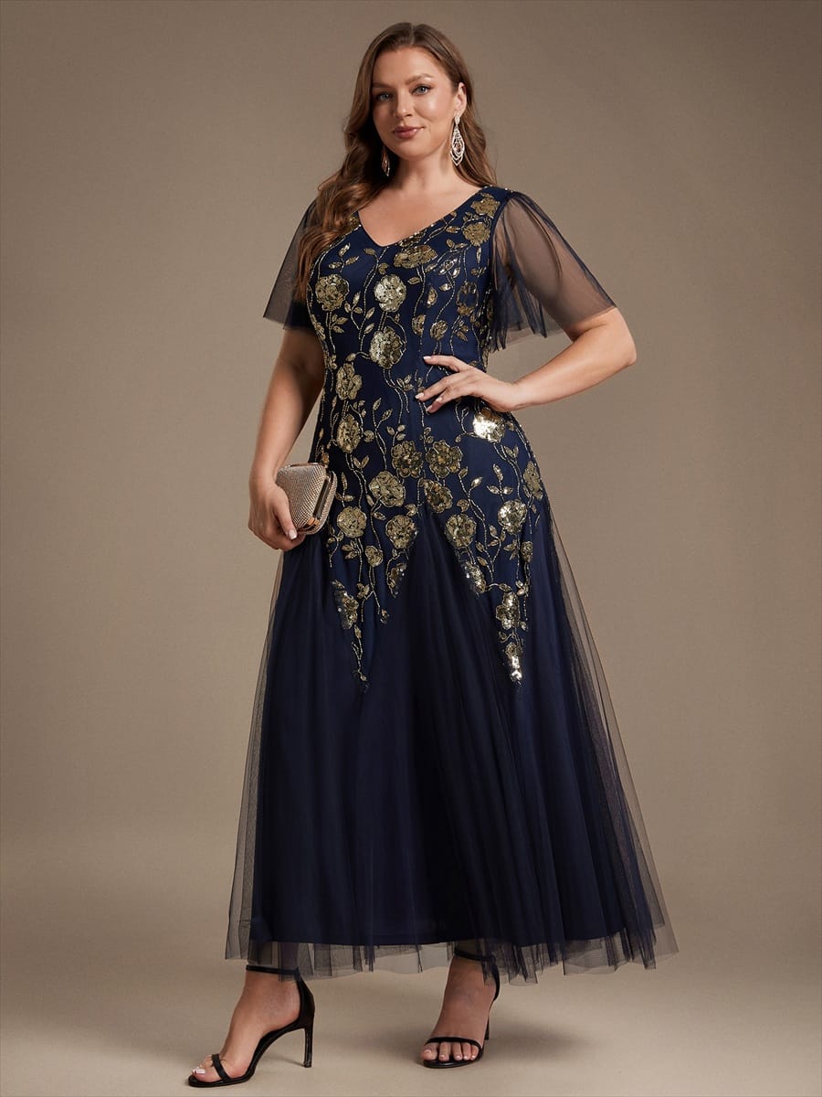 pretty ORLA|Plus Size Patchwork Sequin Ruffle Sleeve Dress