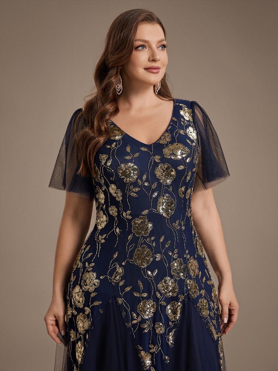 pretty ORLA|Plus Size Patchwork Sequin Ruffle Sleeve Dress