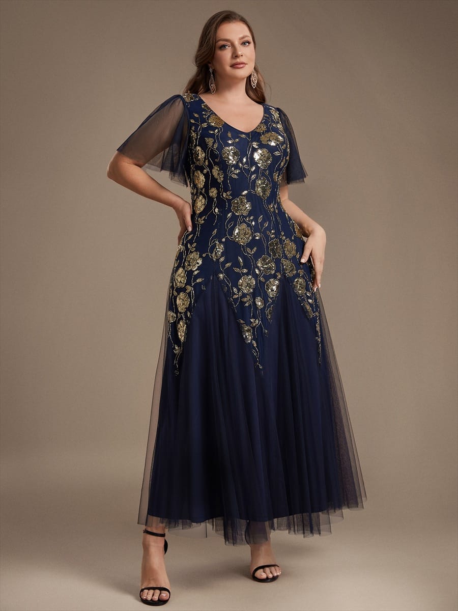 pretty ORLA|Plus Size Patchwork Sequin Ruffle Sleeve Dress